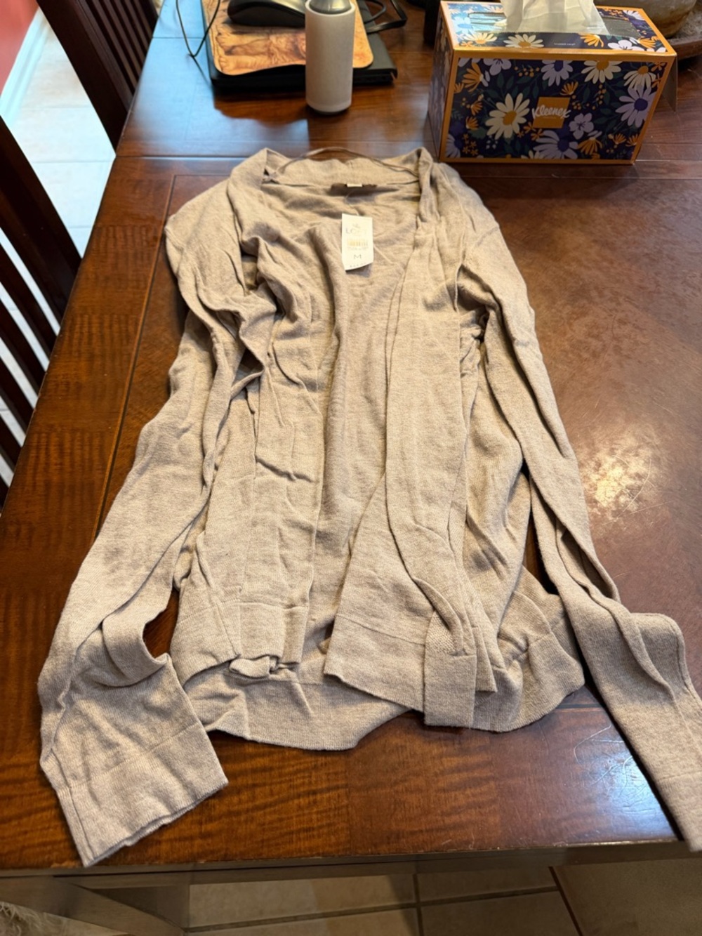 LOFT Outlet Light Taupe Knit Open Cardigan
